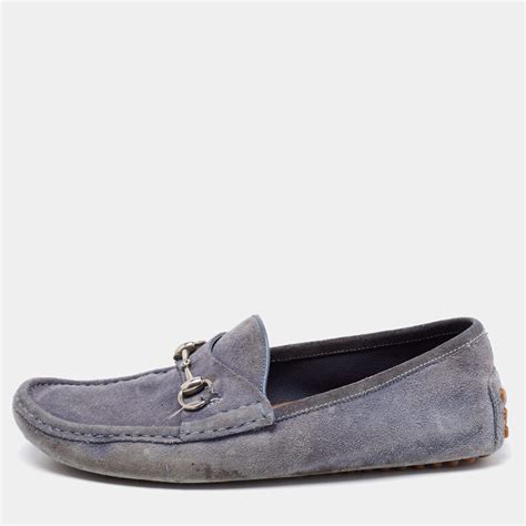 gucci peck suede drivers|Men's driver with Horsebit in blue suede .